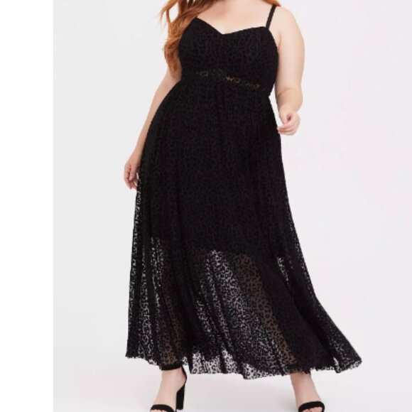 Torrid Dress Black Flocked Leopard Maxi NWT 2X 18 20 Formal Whimsigoth Witch - Picture 1 of 13